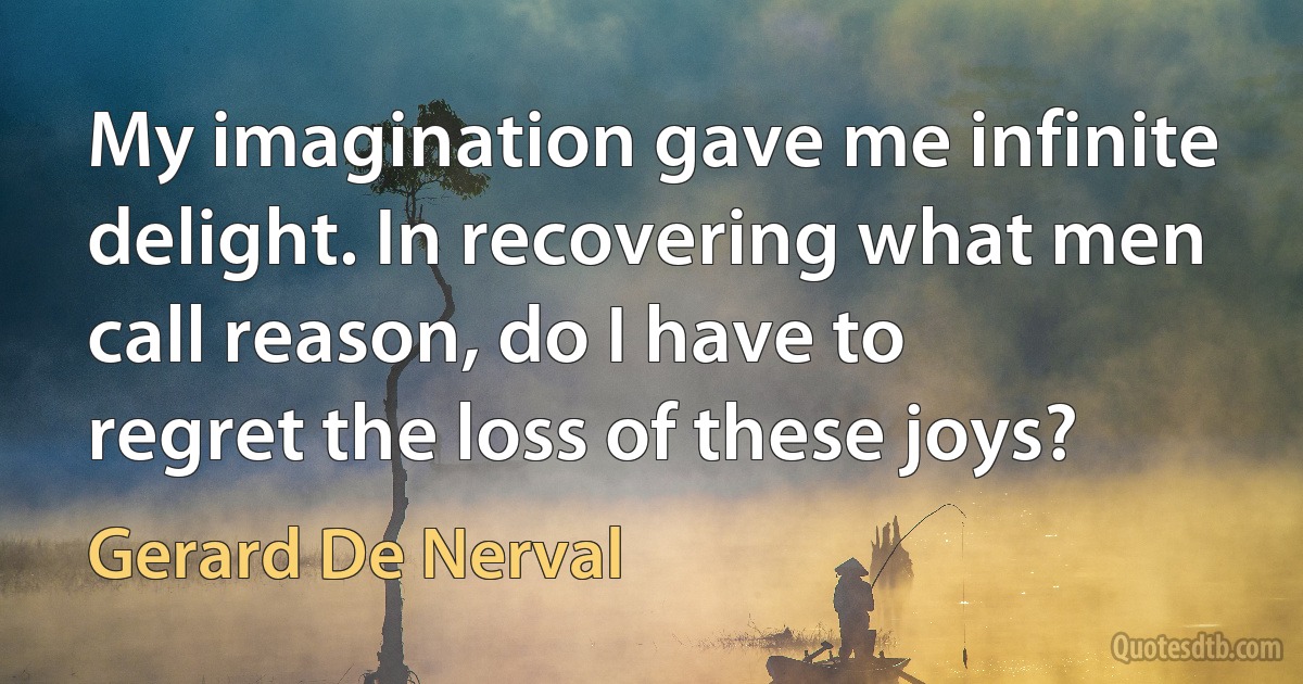 My imagination gave me infinite delight. In recovering what men call reason, do I have to regret the loss of these joys? (Gerard De Nerval)