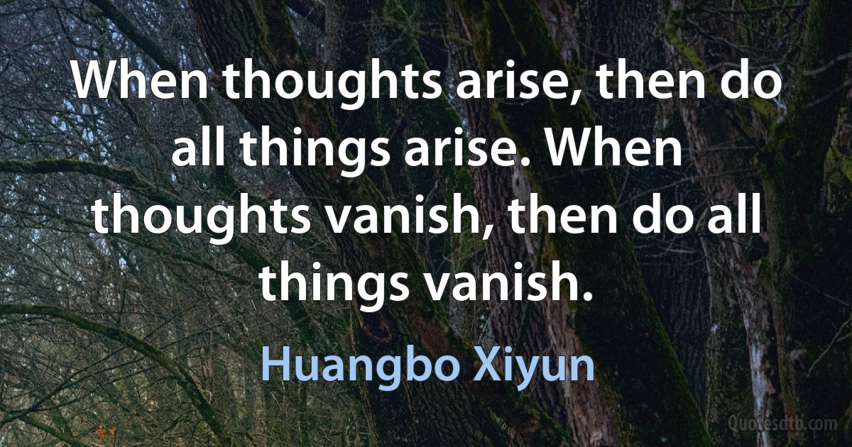 When thoughts arise, then do all things arise. When thoughts vanish, then do all things vanish. (Huangbo Xiyun)