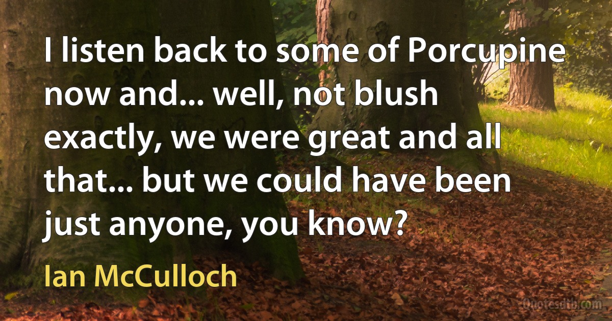 I listen back to some of Porcupine now and... well, not blush exactly, we were great and all that... but we could have been just anyone, you know? (Ian McCulloch)