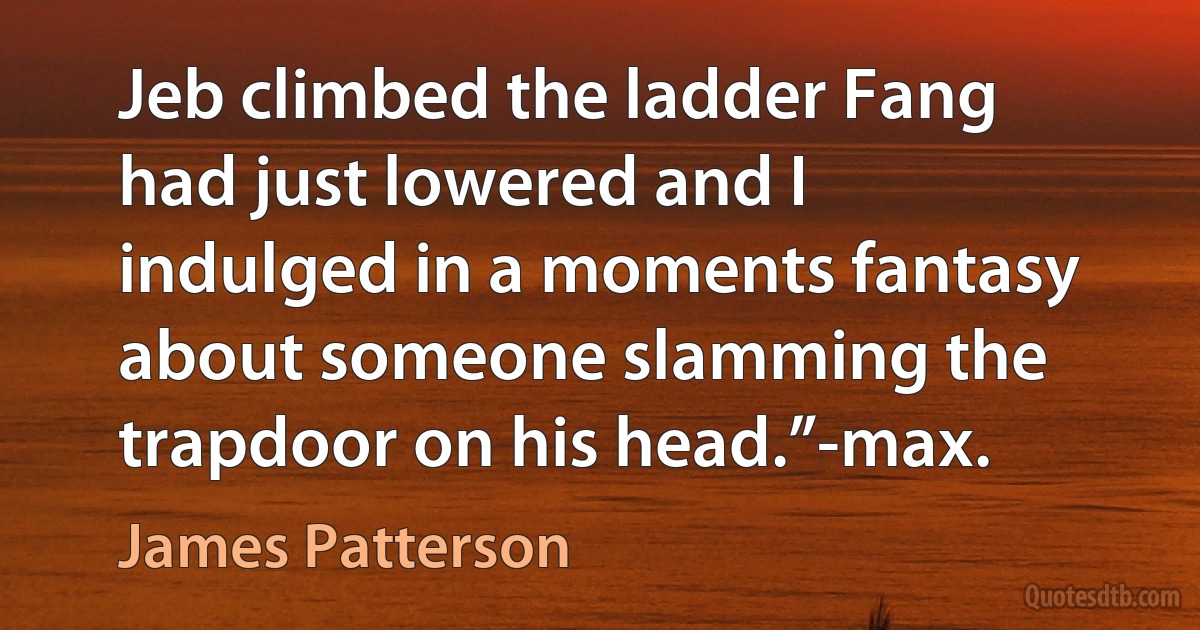 Jeb climbed the ladder Fang had just lowered and I indulged in a moments fantasy about someone slamming the trapdoor on his head.”-max. (James Patterson)