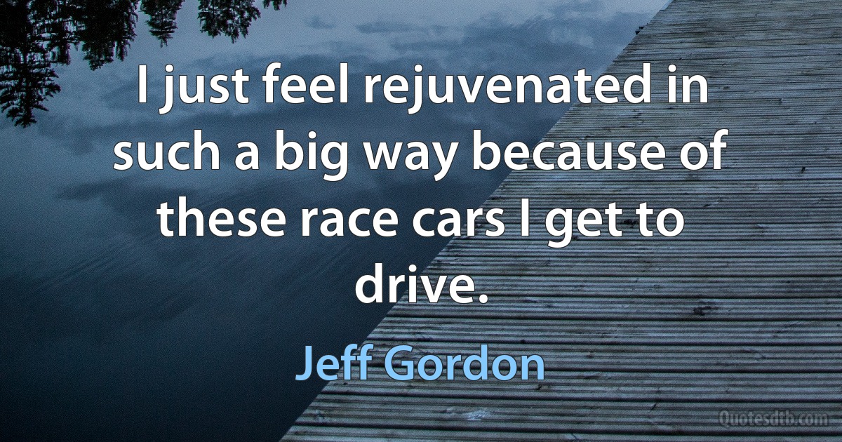 I just feel rejuvenated in such a big way because of these race cars I get to drive. (Jeff Gordon)