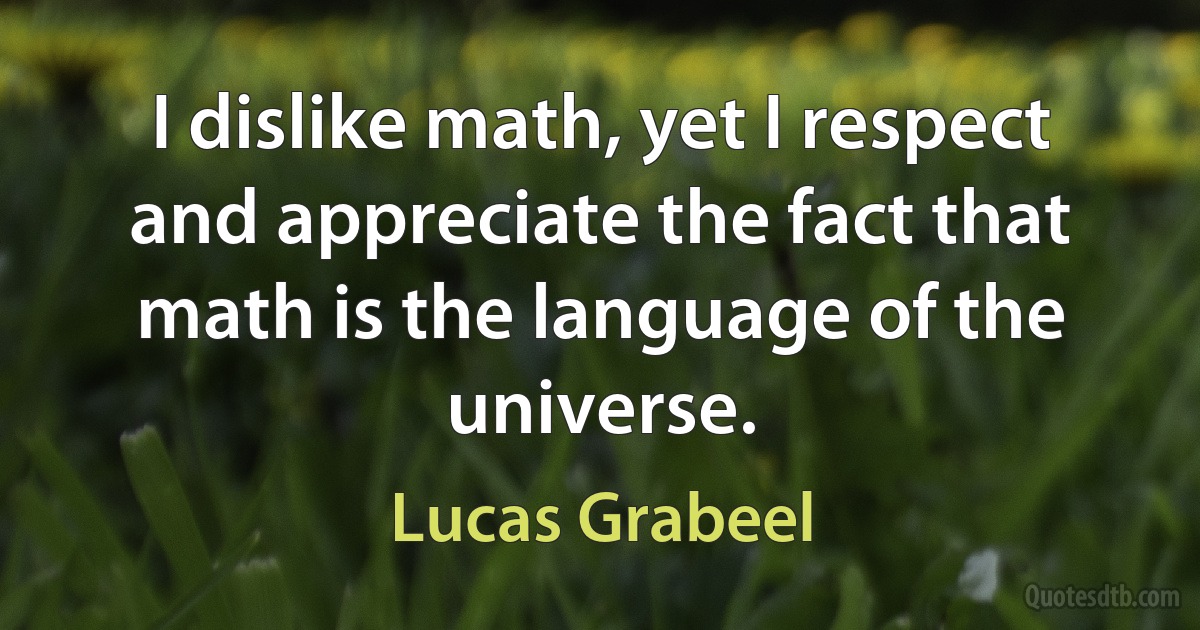 I dislike math, yet I respect and appreciate the fact that math is the language of the universe. (Lucas Grabeel)