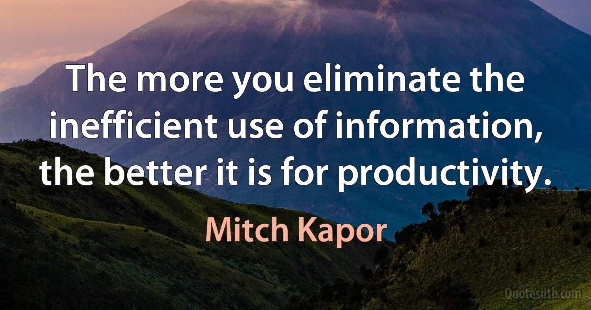 The more you eliminate the inefficient use of information, the better it is for productivity. (Mitch Kapor)