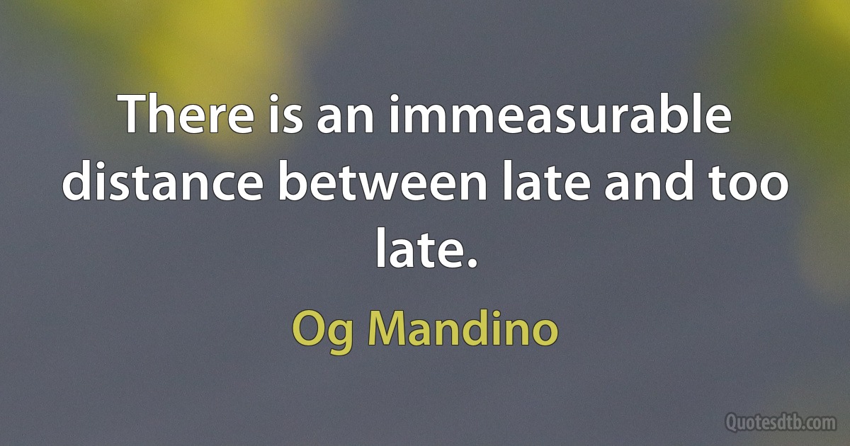 There is an immeasurable distance between late and too late. (Og Mandino)