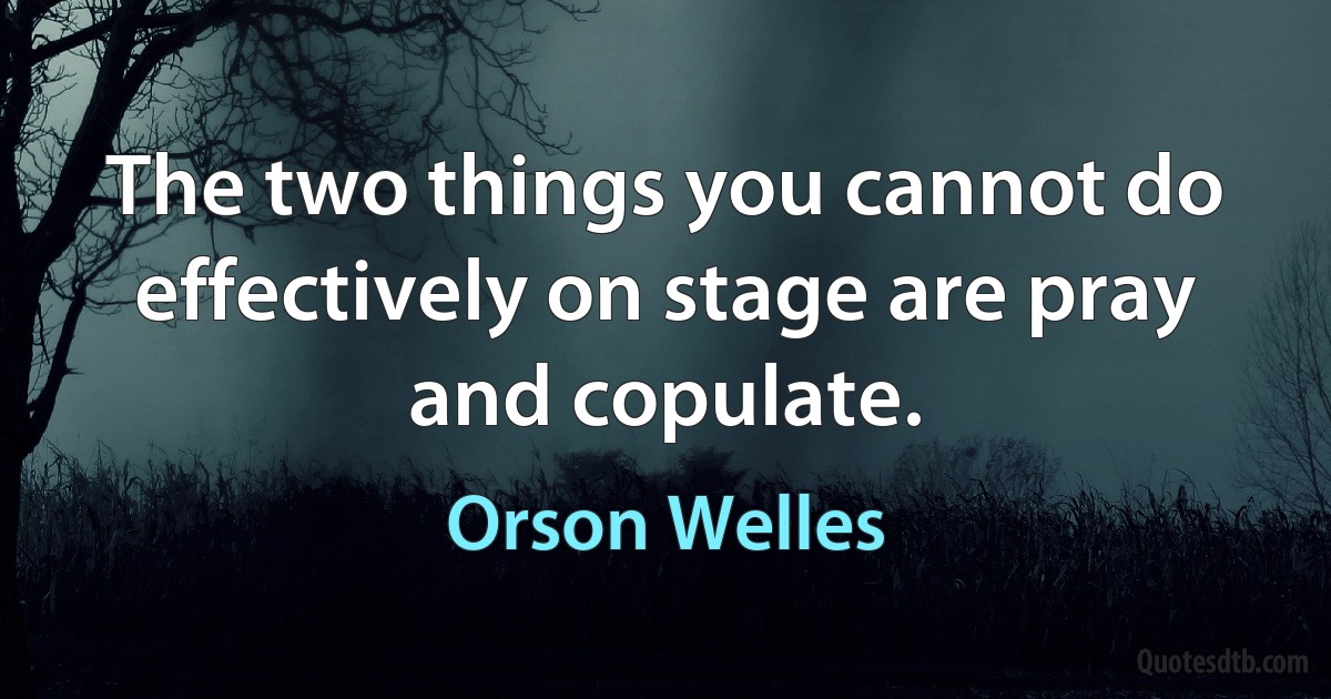 The two things you cannot do effectively on stage are pray and copulate. (Orson Welles)