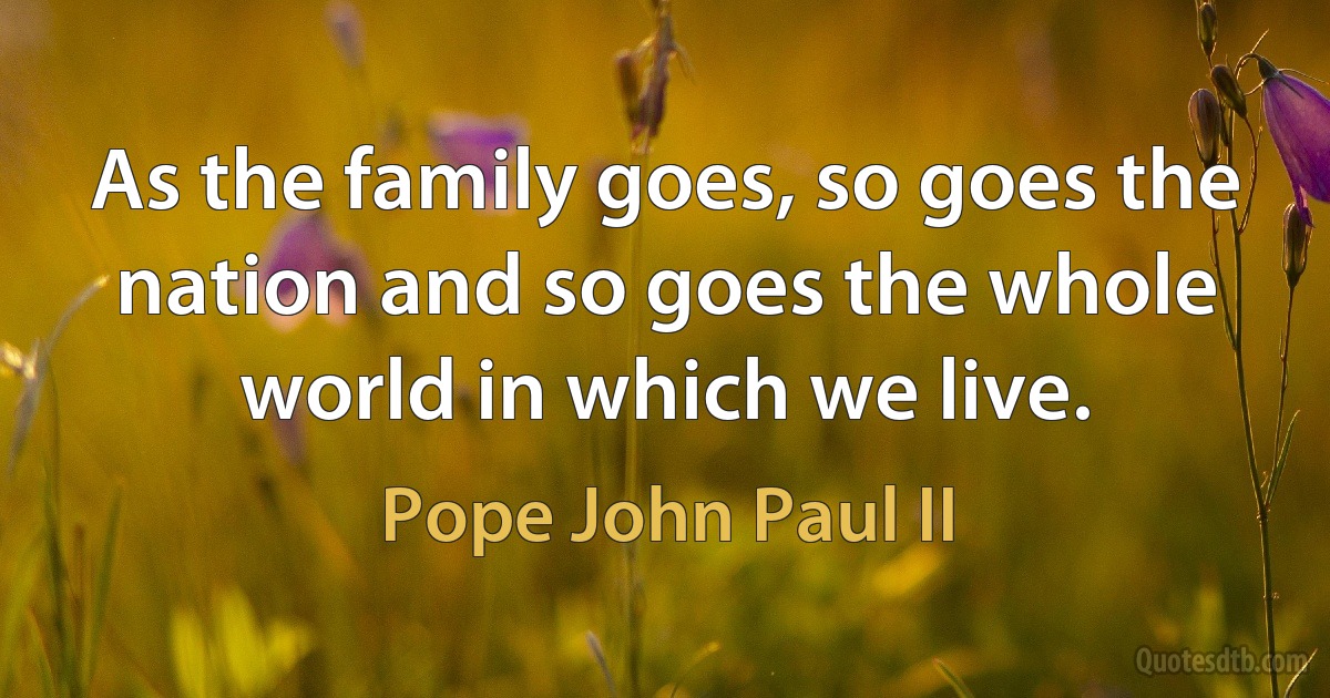 As the family goes, so goes the nation and so goes the whole world in which we live. (Pope John Paul II)