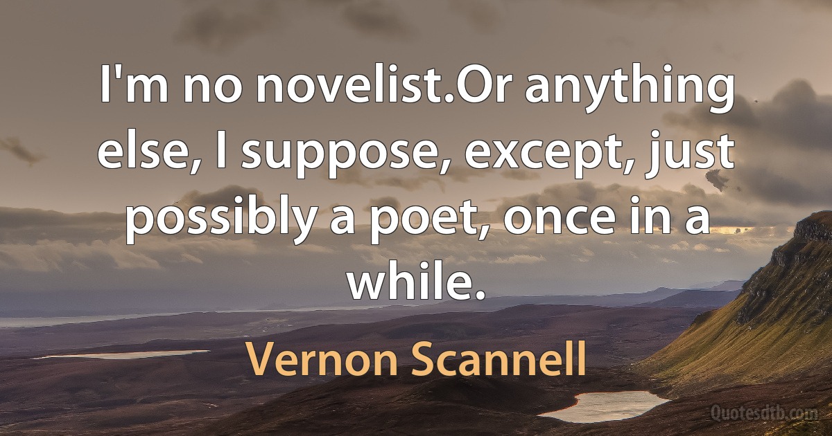 I'm no novelist.Or anything else, I suppose, except, just possibly a poet, once in a while. (Vernon Scannell)