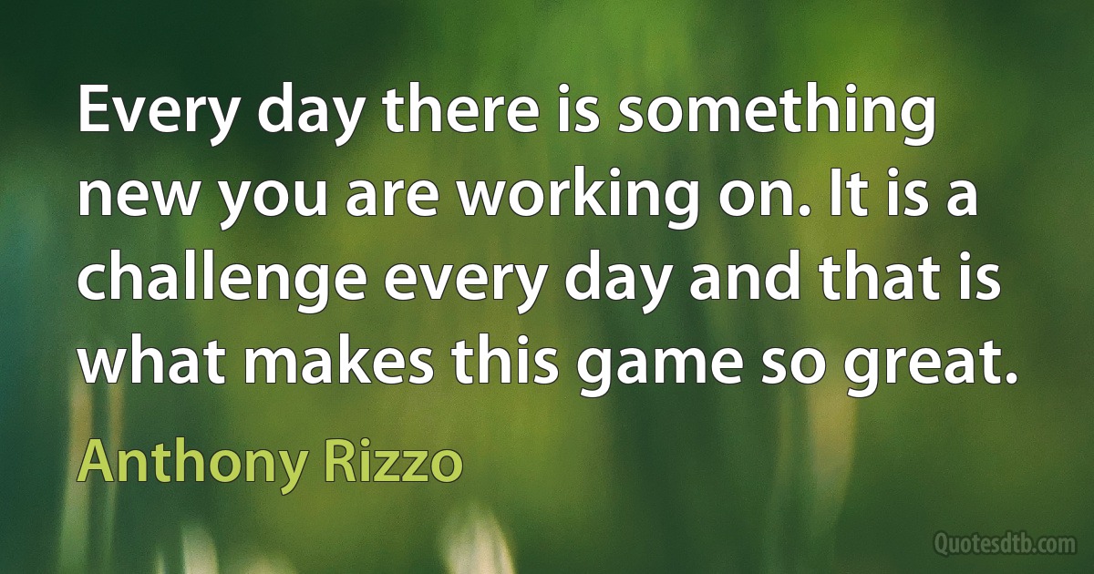 Every day there is something new you are working on. It is a challenge every day and that is what makes this game so great. (Anthony Rizzo)