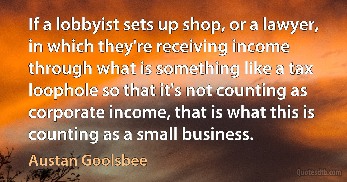 If a lobbyist sets up shop, or a lawyer, in which they're receiving income through what is something like a tax loophole so that it's not counting as corporate income, that is what this is counting as a small business. (Austan Goolsbee)