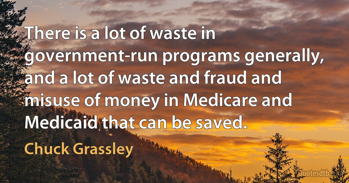 There is a lot of waste in government-run programs generally, and a lot of waste and fraud and misuse of money in Medicare and Medicaid that can be saved. (Chuck Grassley)