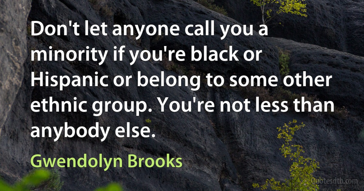 Don't let anyone call you a minority if you're black or Hispanic or belong to some other ethnic group. You're not less than anybody else. (Gwendolyn Brooks)