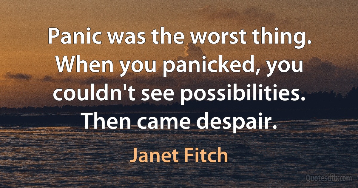 Panic was the worst thing. When you panicked, you couldn't see possibilities. Then came despair. (Janet Fitch)