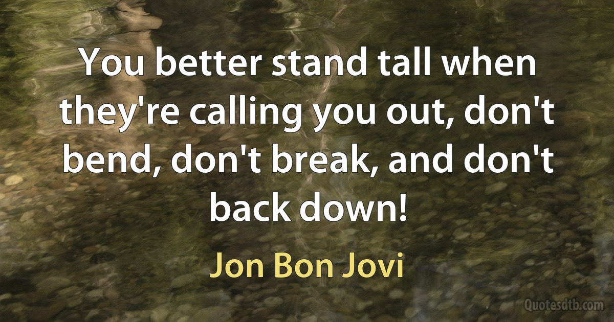 You better stand tall when they're calling you out, don't bend, don't break, and don't back down! (Jon Bon Jovi)