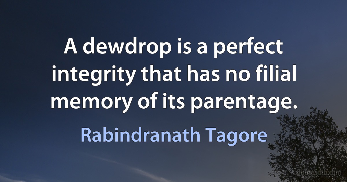 A dewdrop is a perfect integrity that has no filial memory of its parentage. (Rabindranath Tagore)