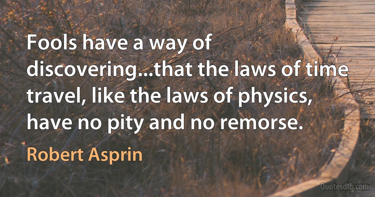 Fools have a way of discovering...that the laws of time travel, like the laws of physics, have no pity and no remorse. (Robert Asprin)