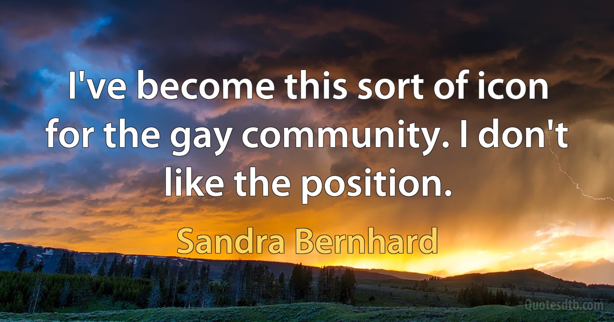 I've become this sort of icon for the gay community. I don't like the position. (Sandra Bernhard)