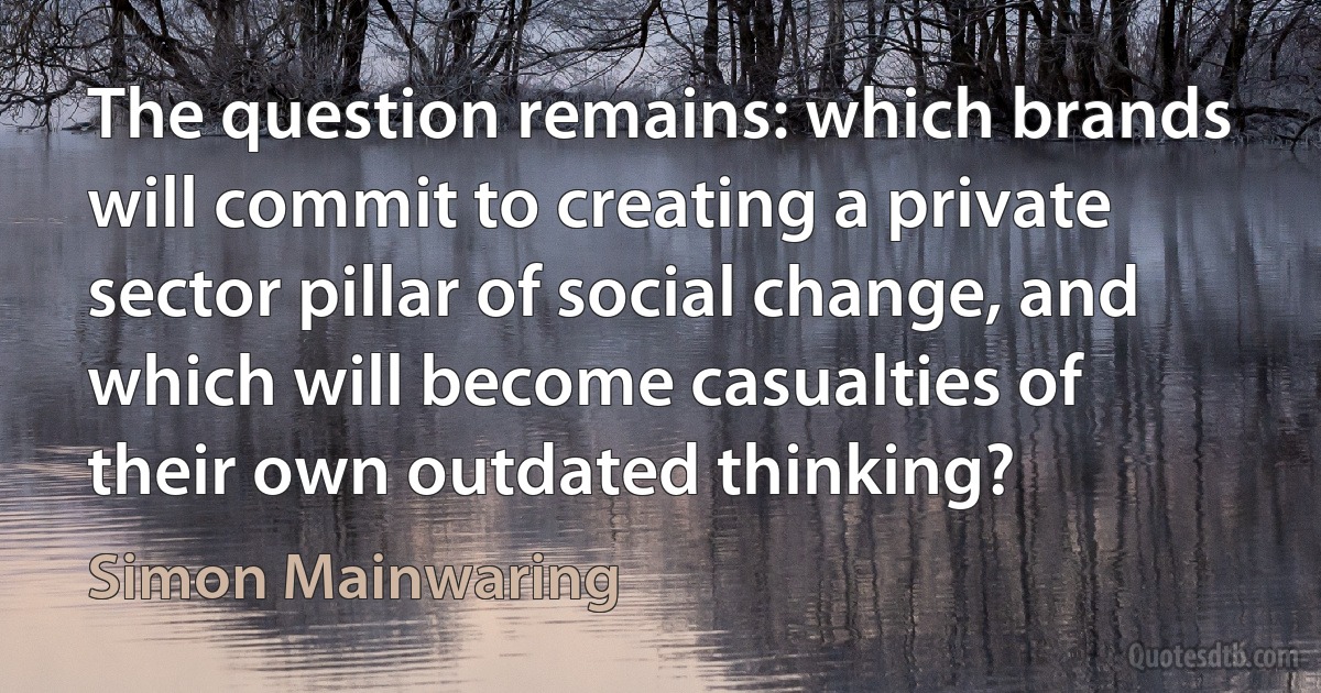 The question remains: which brands will commit to creating a private sector pillar of social change, and which will become casualties of their own outdated thinking? (Simon Mainwaring)