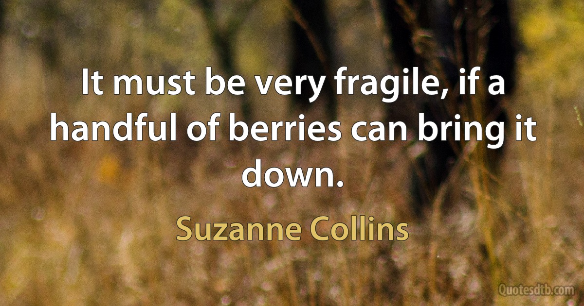 It must be very fragile, if a handful of berries can bring it down. (Suzanne Collins)