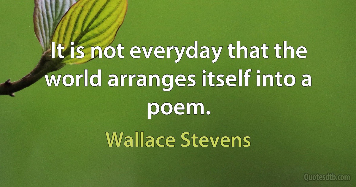 It is not everyday that the world arranges itself into a poem. (Wallace Stevens)