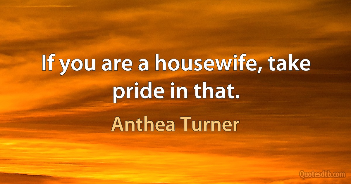 If you are a housewife, take pride in that. (Anthea Turner)