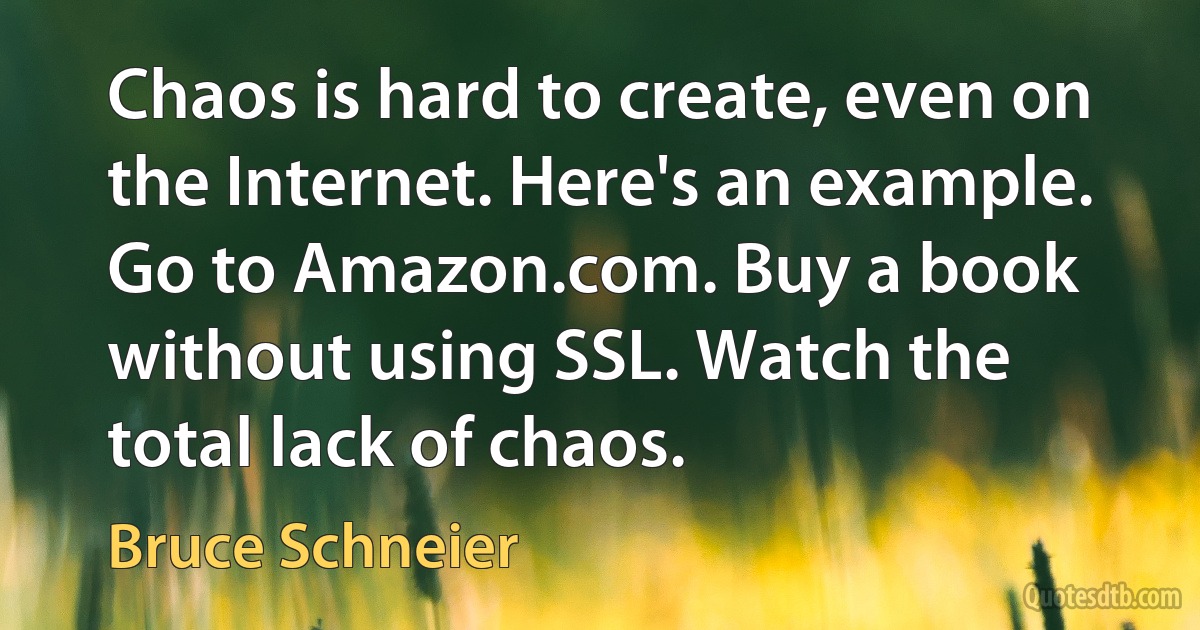 Chaos is hard to create, even on the Internet. Here's an example. Go to Amazon.com. Buy a book without using SSL. Watch the total lack of chaos. (Bruce Schneier)