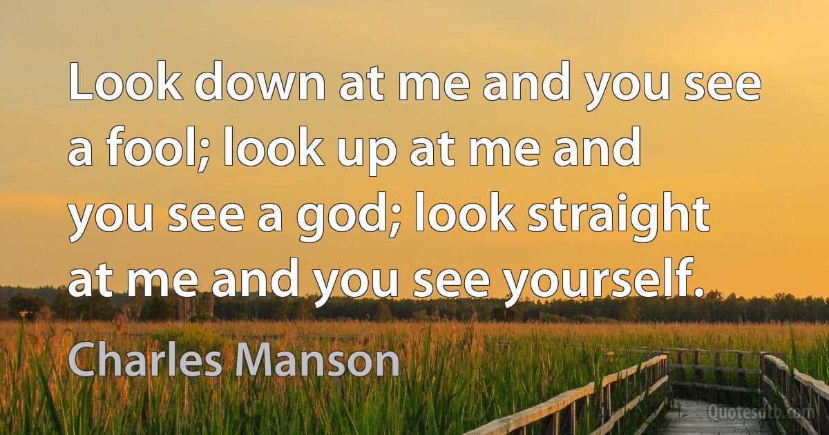 Look down at me and you see a fool; look up at me and you see a god; look straight at me and you see yourself. (Charles Manson)