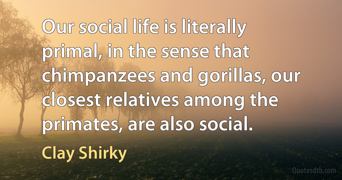 Our social life is literally primal, in the sense that chimpanzees and gorillas, our closest relatives among the primates, are also social. (Clay Shirky)