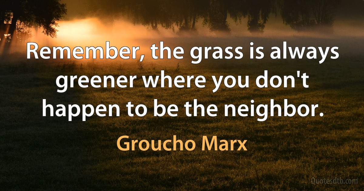 Remember, the grass is always greener where you don't happen to be the neighbor. (Groucho Marx)