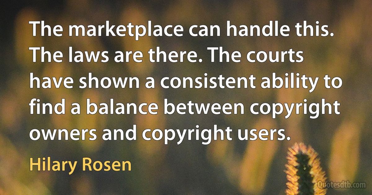 The marketplace can handle this. The laws are there. The courts have shown a consistent ability to find a balance between copyright owners and copyright users. (Hilary Rosen)