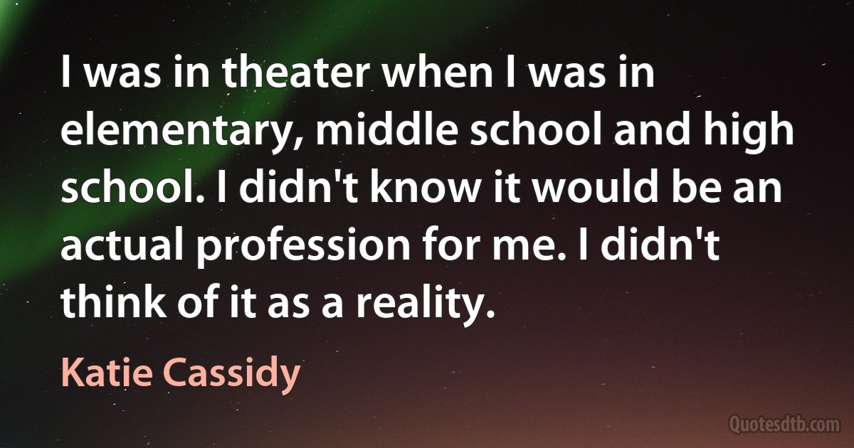 I was in theater when I was in elementary, middle school and high school. I didn't know it would be an actual profession for me. I didn't think of it as a reality. (Katie Cassidy)