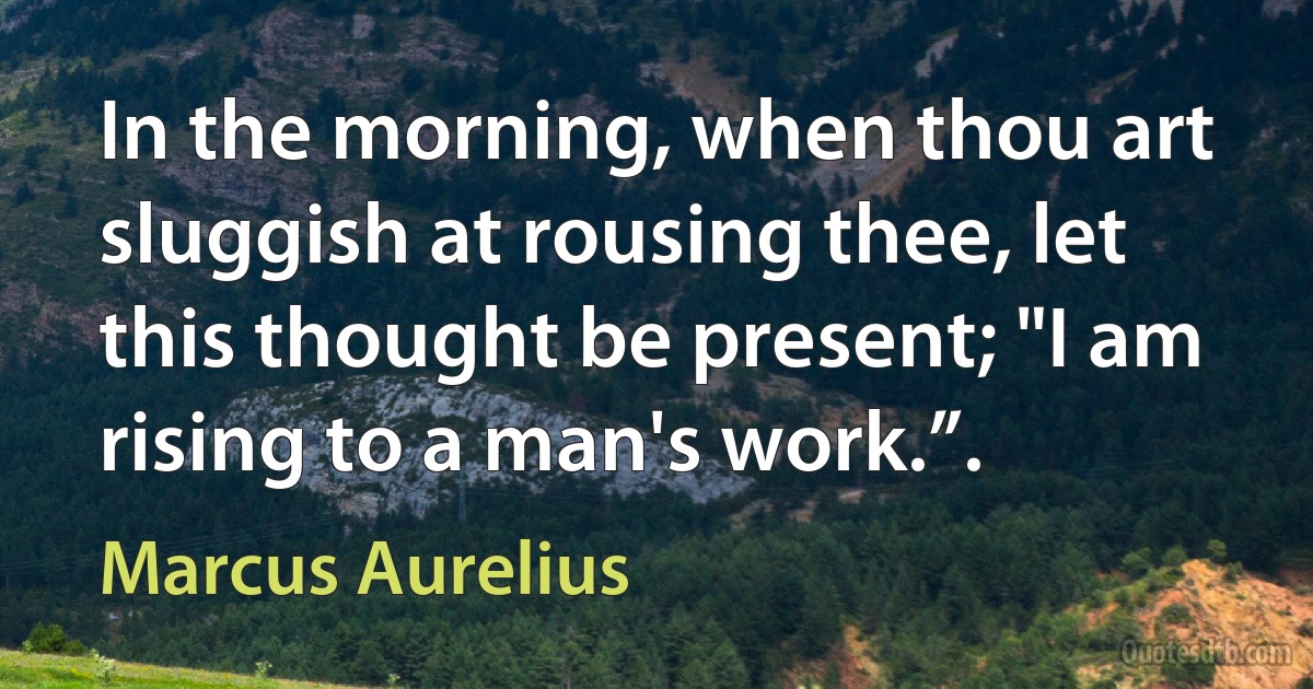 In the morning, when thou art sluggish at rousing thee, let this thought be present; "I am rising to a man's work.”. (Marcus Aurelius)