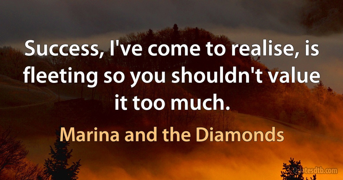 Success, I've come to realise, is fleeting so you shouldn't value it too much. (Marina and the Diamonds)