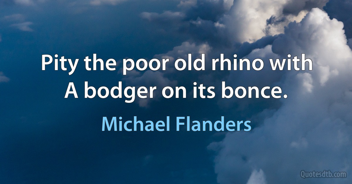 Pity the poor old rhino with
A bodger on its bonce. (Michael Flanders)