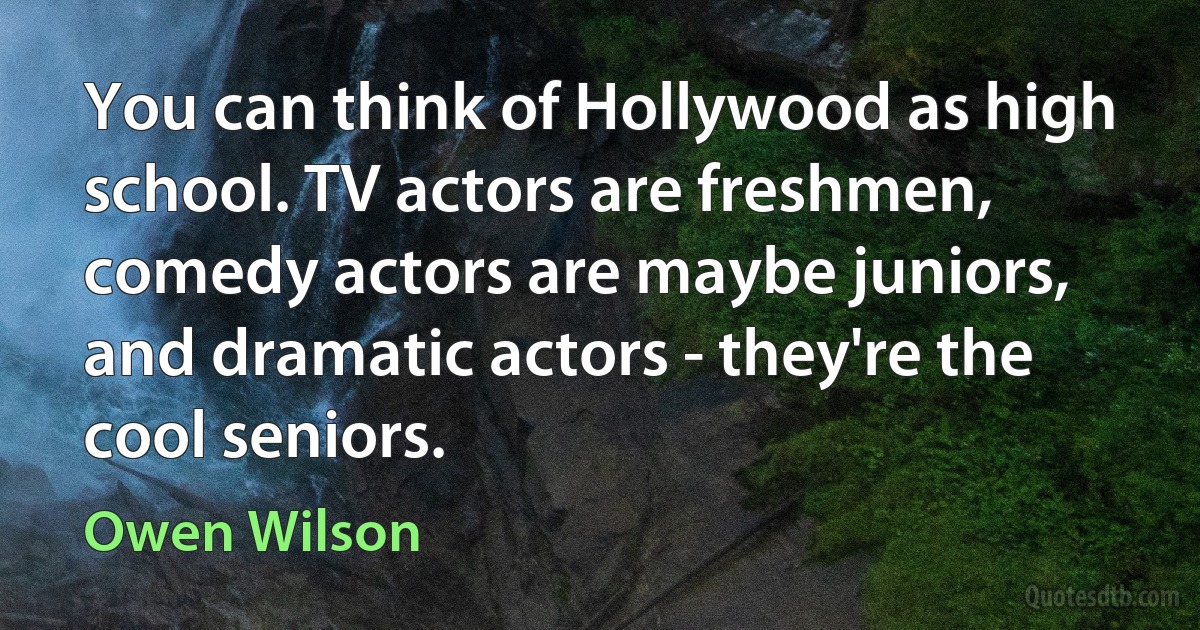 You can think of Hollywood as high school. TV actors are freshmen, comedy actors are maybe juniors, and dramatic actors - they're the cool seniors. (Owen Wilson)