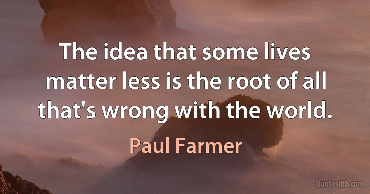 The idea that some lives matter less is the root of all that's wrong with the world. (Paul Farmer)