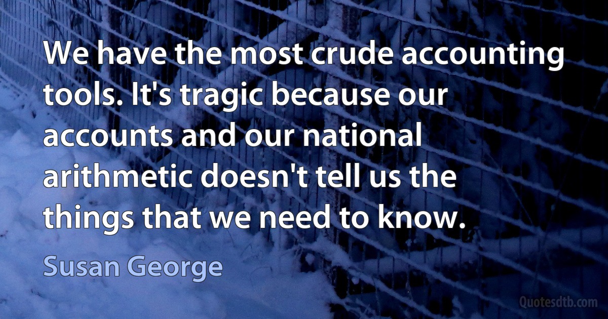 We have the most crude accounting tools. It's tragic because our accounts and our national arithmetic doesn't tell us the things that we need to know. (Susan George)