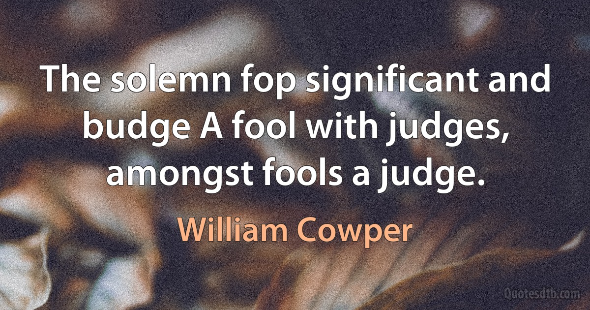 The solemn fop significant and budge A fool with judges, amongst fools a judge. (William Cowper)