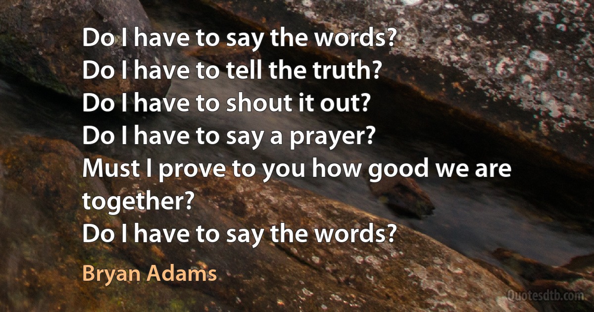 Do I have to say the words?
Do I have to tell the truth?
Do I have to shout it out?
Do I have to say a prayer?
Must I prove to you how good we are together?
Do I have to say the words? (Bryan Adams)