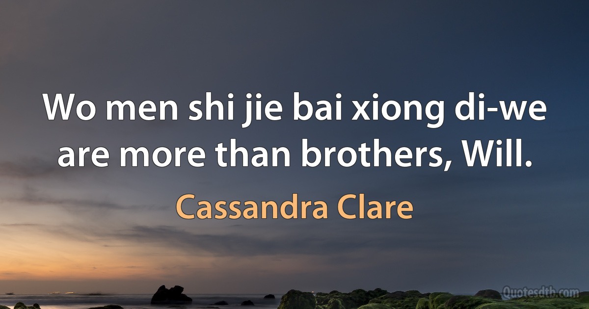 Wo men shi jie bai xiong di-we are more than brothers, Will. (Cassandra Clare)