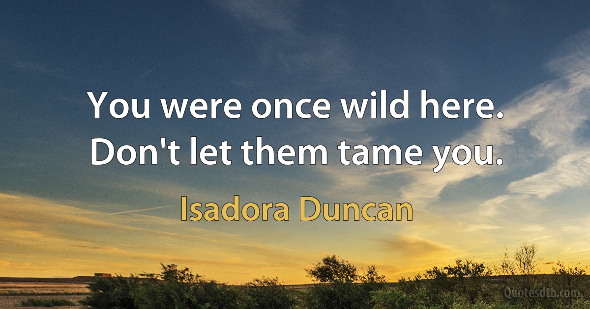 You were once wild here. Don't let them tame you. (Isadora Duncan)