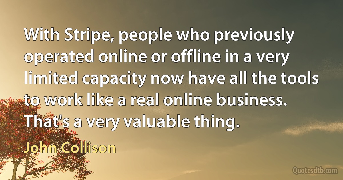 With Stripe, people who previously operated online or offline in a very limited capacity now have all the tools to work like a real online business. That's a very valuable thing. (John Collison)