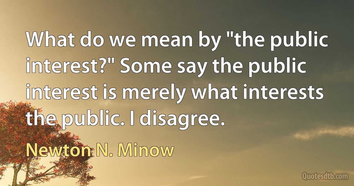 What do we mean by "the public interest?" Some say the public interest is merely what interests the public. I disagree. (Newton N. Minow)