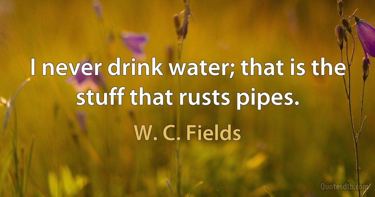 I never drink water; that is the stuff that rusts pipes. (W. C. Fields)