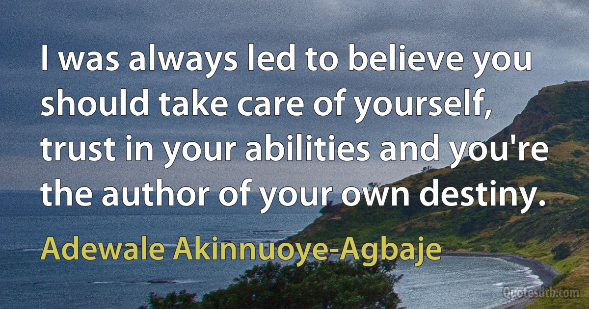 I was always led to believe you should take care of yourself, trust in your abilities and you're the author of your own destiny. (Adewale Akinnuoye-Agbaje)