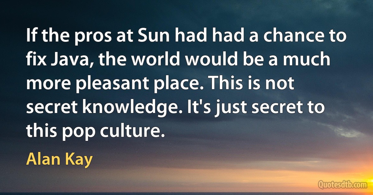 If the pros at Sun had had a chance to fix Java, the world would be a much more pleasant place. This is not secret knowledge. It's just secret to this pop culture. (Alan Kay)