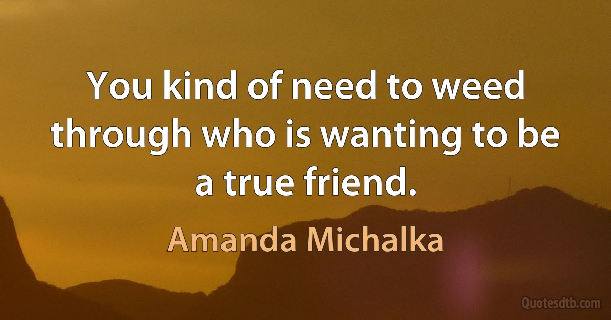 You kind of need to weed through who is wanting to be a true friend. (Amanda Michalka)