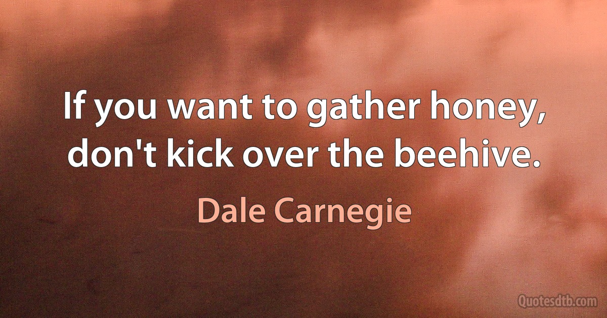 If you want to gather honey, don't kick over the beehive. (Dale Carnegie)