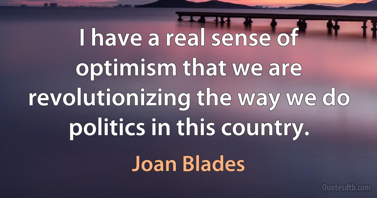 I have a real sense of optimism that we are revolutionizing the way we do politics in this country. (Joan Blades)