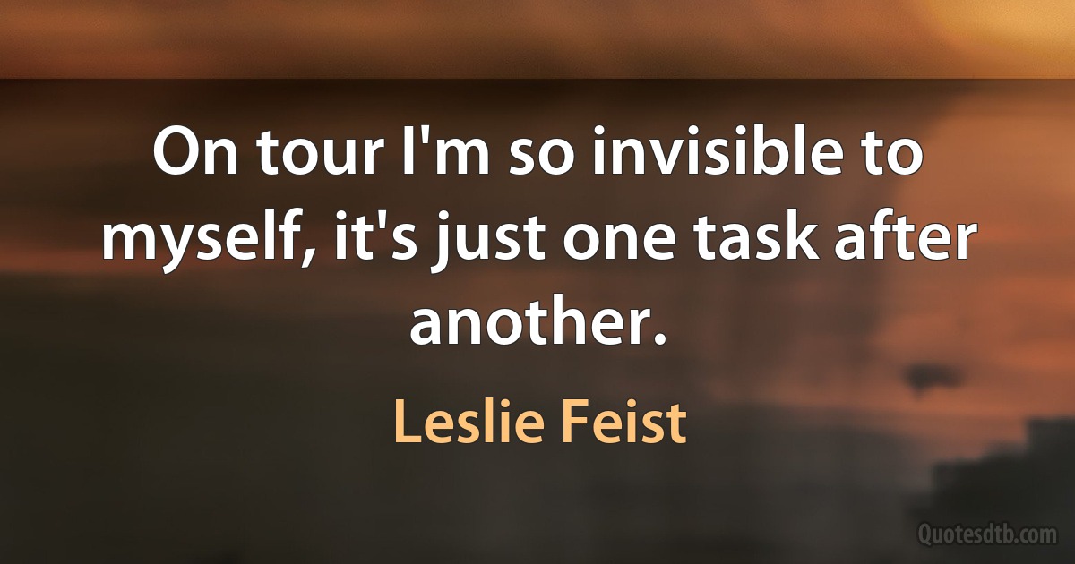 On tour I'm so invisible to myself, it's just one task after another. (Leslie Feist)