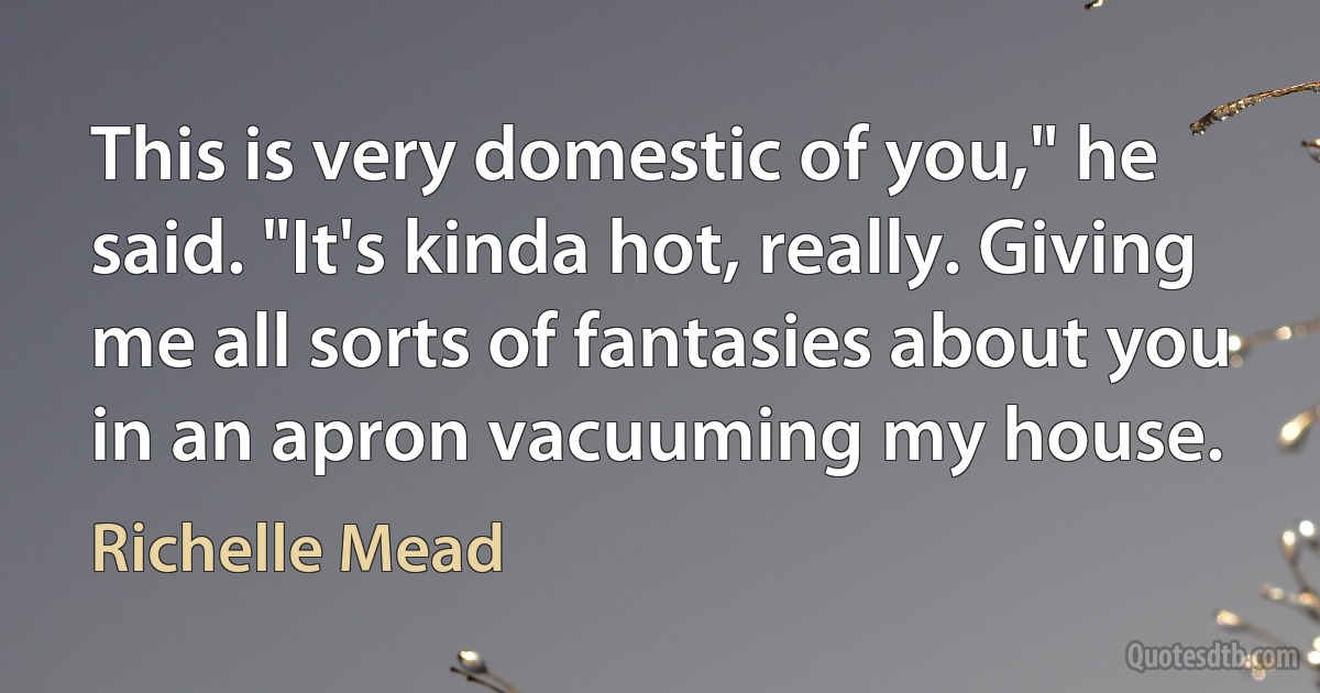 This is very domestic of you," he said. "It's kinda hot, really. Giving me all sorts of fantasies about you in an apron vacuuming my house. (Richelle Mead)